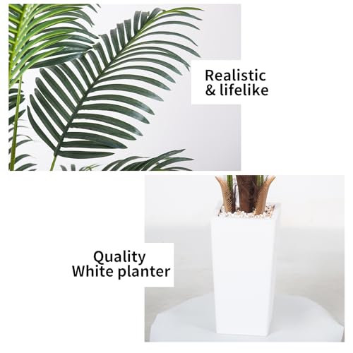 Artificial Palm Tree，5.5FT Fake Tree with White Tall Planter,Faux Areca Palm Tree,Tall Faux Plant with Lifelike Leaves for Home Office Living Room Modern Decoration