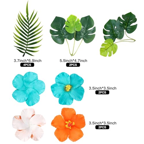 10PCS Artificial Hibiscus Flower Cake Toppers Hawaii Orange Blue Hibiscus Cake Decors for Hawaii Theme Birthday Bridal Engagement Wedding Floral Cake Picks Summer Holiday Party Decoration - color: Orange Blue