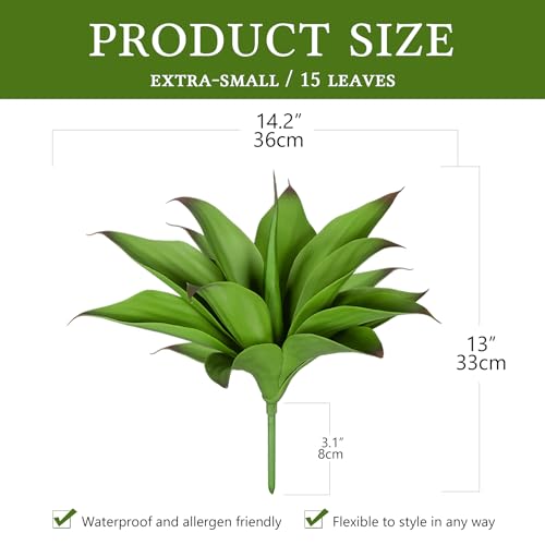 Artificial Agave Faux Agave Fake Greenery Outdoor Artificial Plant Fake Plant for Indoor Home Decoration Plastic Plant Outdoor Decoration front porch decor Simulation Plants 2Pack，14.2In，Green - color: 12"green