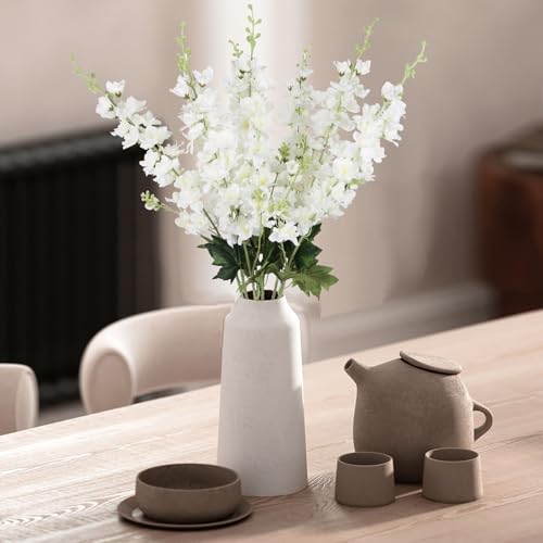 White Delphinium Artificial Flowers,8PCS Long Stem Silk Larkspur Flowers 33.5'' Faux Delphinium Stems for Tall Vase Home Wedding Table Decor(White) - color: White