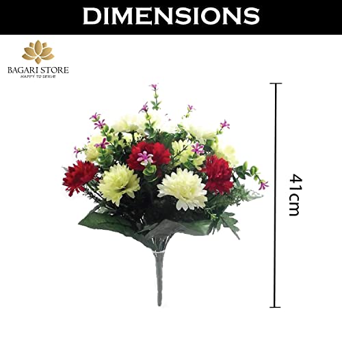 Bagari Artificial Flowers, Large Mixed Bush Grave Flowers, 16 inch Fake Flowers for Decoration, Ivory - Light Green - Red Artificial Flowers for Outdoor & Indoor Events Wedding Party Home Decoration - size: 1 Bunch