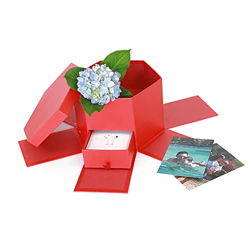 USA-SALES UNIKPACKAGING Premium Quality Hexagon Shape Flower Gift Box, w Drawer, Size 9.5″ x 8.3″ x 6.1″ inch, for Luxury Style Flower Arrangements (Red) - color: Red