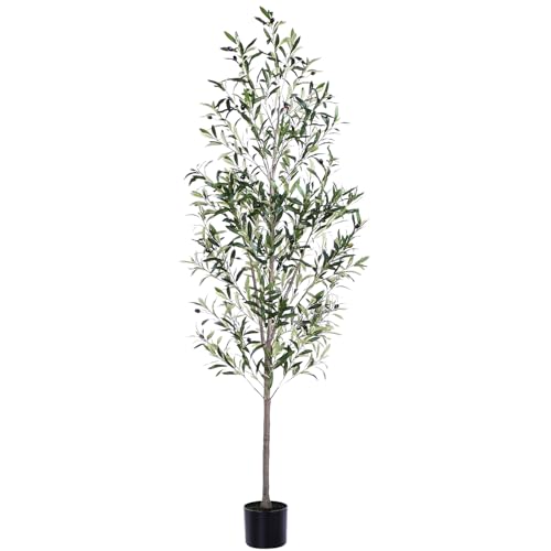 Jocoevol Olive Tree, 6FT Artificial Indoor Tall Faux Olive Trees w/Planter & Natural Wood Trunk and Lifelike Fruits, Fake Olive Artificial Tree for Home Office Decor - size: 6ft