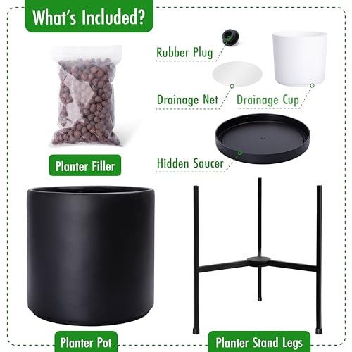 D'vine Dev Mid Century Plants Pot Cylinder Planter with Heavy Duty Stand, XX-Large 16 Inch Pot, 22.8 Inch with Stand Height, Black, 96-T-B-5 - color: Black, size: XX-Large 16 Inch