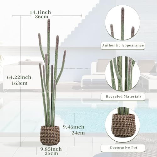 64” Artificial Cactus Plant with Brown Decorative Planter, Realistic Faux Cactus Plants Indoor, Tropical Artificial Cacti Floor Plant for Table Living Room Office Porch Home & Outdoor Decor - size: 64''