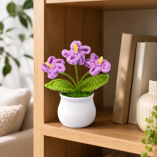 Crochet Flower Bouquet,Forget Me Not Flowers Pot Crocheted Flowers for Women Mom Wife, Perfect for Home Decorations Office Desk