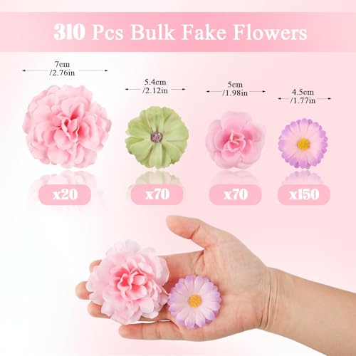 310Pcs Fake Flower Heads Mini Artificial Flower Bulk Silk Flowers for Decoration Small Faux Flower Heads Fabric Daisy Buds Floral for Crafts DIY Wedding Party Baby Shower Home Decor (Light Colors) - color: Light Colors