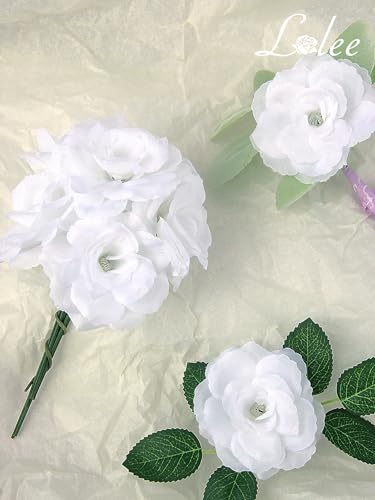 LELEE 108pcs White Roses Head Flowers with Stem - Artificial Flowers Rose Bulk - Silk Rose Fake Flower for Wedding Bouquet Party Home Decor DIY Baby Shower Centerpieces Tables Decoration - color: White