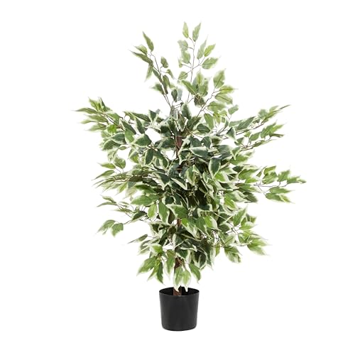 Deco 79 Faux Foliage Ficus Tall Artificial Tree with Realistic Leaves and Black Plastic Pot, 23" x 24" x 38", Green