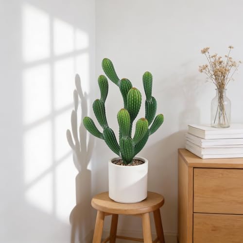 Artificial Cactus Plant, Tall UV Resistant Faux Cactus Plant, Realistic Texture Tall Fake Plant, Faux Desert Cacti Potted Plant with Planter for Indoor Outdoor Decoration - color: 25p0350