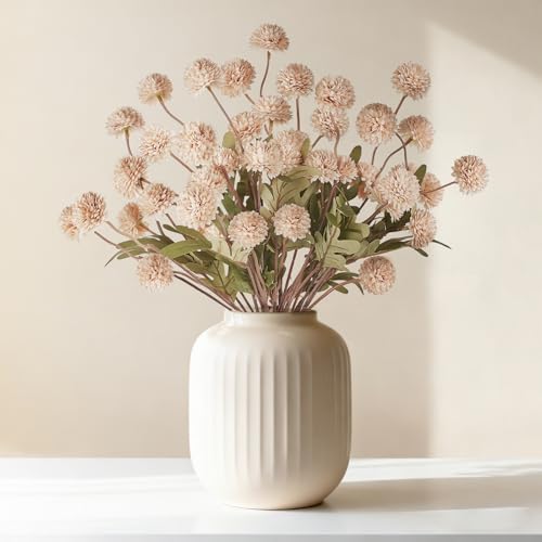 Mkono Faux Flowers for Vase 10 Pcs 20" Artificial Mums Flowers with Long Stems Fake Silk Chrysanthemum Flower for DIY Bouquets Centerpieces Home Decorations Floral Arrangement Table (Beige) - color: Beige