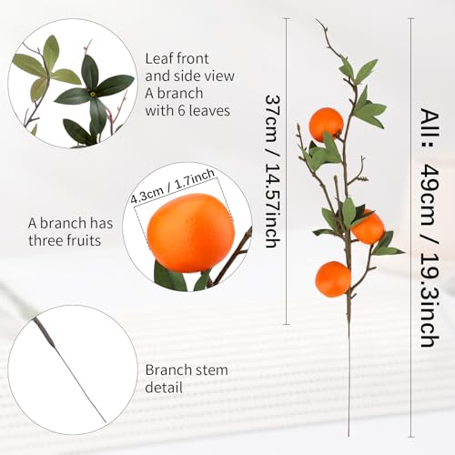 Woration 4PCS Artificial Orange Branches Simulation Tangerine Plastic Tree Plant Stem with Fruit Fake Greenery Home DIY Décor Props 19.3inch - color: 19.3 Inch Fake Orange Branches