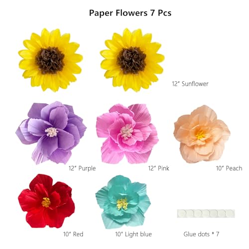 ANSOMO Paper Flowers Sunflower Colorful Artificial Crepe Tissue Wall Decor | Wall Home Décor, Wedding Birthday Bridal Baby Shower, Classroom Decorations, Spring Summer Floral Party