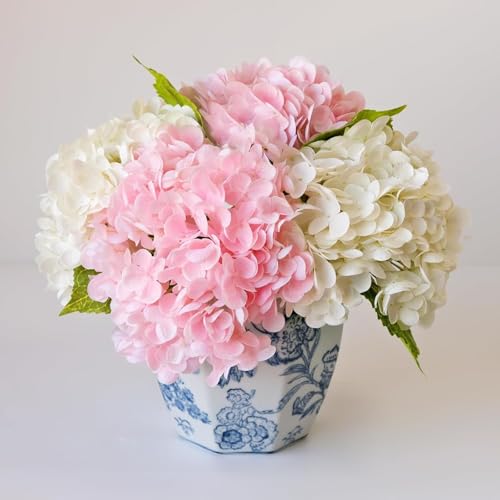 YalzoneMet 3 PCS Light Pink Hydrangea Artificial Flowers 21 inches Real Touch Faux Latex Hydrangea Flowers for Wedding Tables Centerpieces for Party Home Kitchen Christmas Decor - color: Light Pink