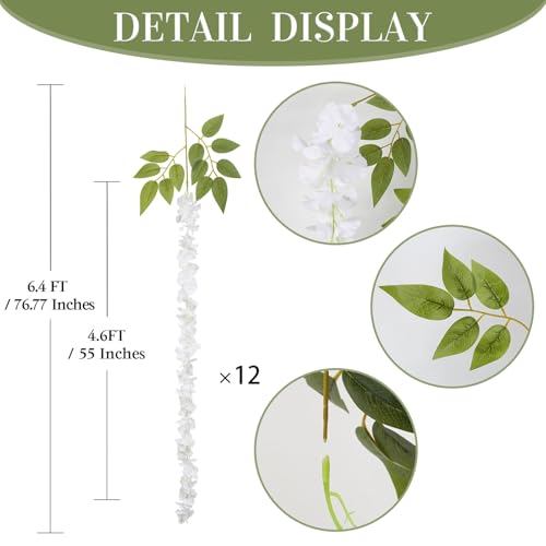 12PCS White Wisteria Hanging Flowers 6.4FT Artificial Hanging Wisteria Flowers for Decoration for Wedding Arch, Backdrop, Garden Party Decor (White) - color: White