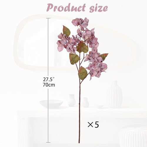 Briful Bougainvillea Artificial Flowers 5 Pack 27.5" Fake Bougainvillea Floral Stems Realistic Silk Flower Arrangements for Home Weddings Parties Table Vase Centerpiece Decor(Taro Purple) - color: Taro Purple
