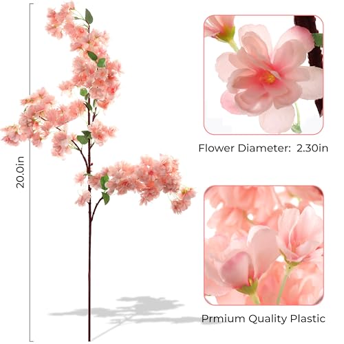 Larksilk Light Pink Cherry Blossom Branches Sakura, Japanese Faux Silk | Faux cherry blossom and Japanese sakura branches, plum/peach silk stems; real-touch for tall vase, wedding & spring decor