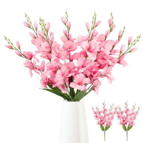 2 Bundles Gladiolus Artificial Flowers 10 Heads 26.38" Fake Flowers Faux Gladiolus for Wedding Centerpieces, Home Table Party Decor(Pink) - color: Pink