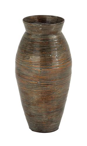 Deco 79 Bamboo Wood Decorative Vase Textured Centerpiece Vase with Lacquer, Vase for Home Decoration 10" x 10" x 20", Brown - color: Brown, size: 10" x 10" x 20"