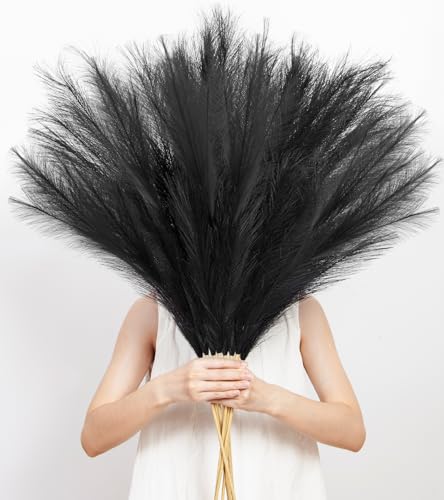 9 Pcs 45" Tall Pampas Grass Black Decor, Long Stem Artificial Flower Floor Vase Large Faux Floral Pompas Fake Plants Dried Bouquet Arrangement Vase Filler for Boho Home Wedding Decoration - color: 9 Pcs 45" Black Style