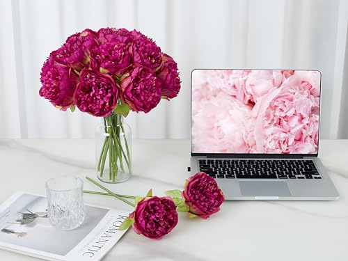 SITUMEIZI 2 Bouquet 10 Heads Artificial Peony Silk Flower Leaf Home Office Wedding Party Festival Bar Decor(Burdungy) - color: Burgundy