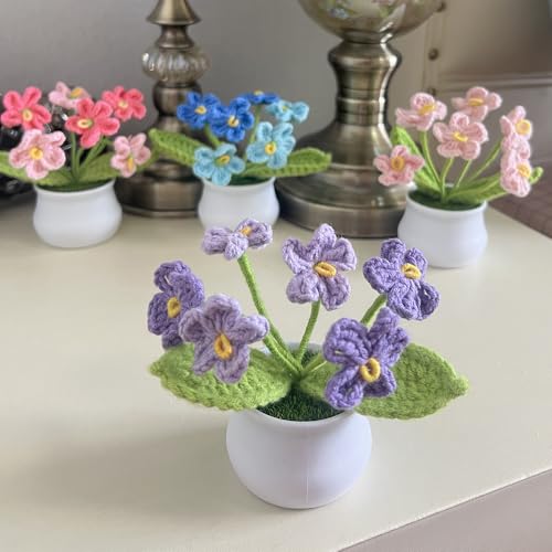Artificial Crochet Flowers, Handmade Knit Floral Arrangements for Home Decor, Wedding Bouquet Centerpiece Gift for Mother’s Day, Birthday, Anniversary, Kitchen, Office Desk (Purple-A) - color: Purple-a