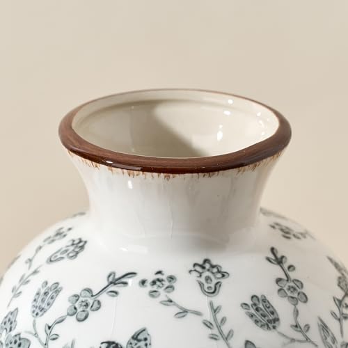 6.73" Ceramic Flower Decorative Antique Vase, Vintage Rustic Chinoiserie Floral Vase for Home Decor, Living Room, Bookshelf, Office, Entryway, Garden, Chinoiserie Decor, Tuscan Decor - color: Gray- 6.73"