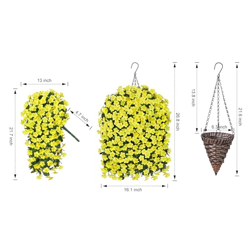 HyeFlora Artificial Fake Hanging Outdoor Flowers Plants Basket, Faux Silk Yellow Daisy Flowers UV Resistant Realistic Hanging Planter Orchid Vines for Outside Porch Patio Home Garden Yard Decoration - color: Yellow Daisy