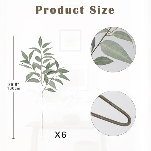 Briful Set of 6 Faux Eucalyptus Stems 39.5 '' Long Stem Artificial Branches for Vase Round Year Greenery Stems Realistic Gray Eucalyptus Leaf Sprays for Home Decor Indoor Party Wedding - color: 6pcs Gray Green