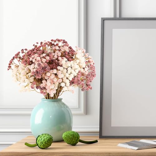 N&T NIETING Baby Breath Flowers Artificial Bulk, 15Pcs Fake Gypsophila Plants Bouquets Flowers Real Touch Faux Babies Breath Arrangement for Home Wedding Party Vase Decoration Fall Pink - color: Fall Pink, size: 15pcs-Standard