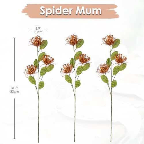Hollyone 33" Yellow Artificial Mums for Outdoors Fall Flowers Fake Fall Mums Faux Chrysanthemum Flowers 2Pcs Spider Mum Flower Arrangement Autumn Flower with 3 Heads Long Stem for Centerpiece Bouquet - color: Fall Yellow