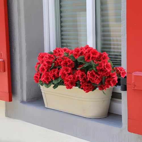 Hananona 12 Pcs Artificial Geranium Flowers for Outdoors Geranium Silk Red Flowers Outdoor UV Resistant Garden Plants Faux Flower for Christmas Home Kitchen Table Centerpieces Decor (12, Red) - color: Red