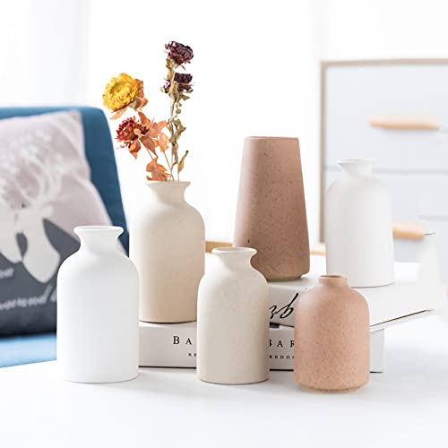 White Ceramic vases Home Decor 2pcs Small vase Set Boho vase Modern Farmhouse Decor (Beige Spot) - color: Beige Black