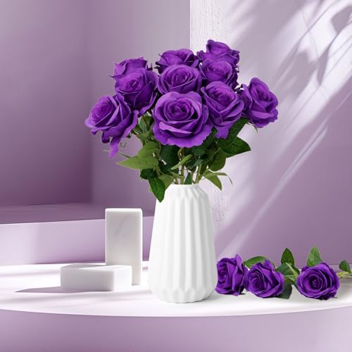 10pcs Purple Silk Roses Artificial Rose Flowers Long Stem for DIY Wedding Bouquet Table Centerpiece Home Décor - color: Purple