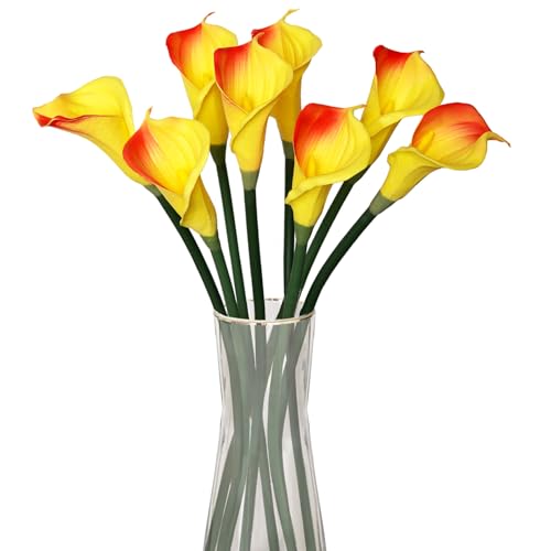 8 Pcs Calla Lily Artificial Flowers 26 Inch Lilies Flowers Floral Bouquet for Home Table Party Wedding Decor (Orange) - color: Orange