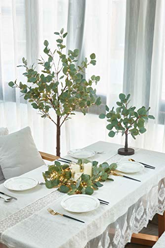 Hairui Lighted Eucalyptus Tree Plug in 4FT 160 Warm White LED Artificial Greenery Tree with Lights for Wedding Halloween Christmas Holiday Home Party Decoration - style: 4FT-Eucalyptus Tree