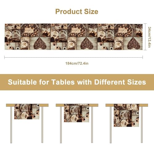 Coffee Time Table Runner, Rustic Coffee Theme Cafe Cup Latte Cappuccino Tea Bean Drinks Vintage Table Center Decor for Family Kitchen Farmhouse Holiday Party Table Decorations,, 13"x36" - color: Coffee-11, size: 13“ X 36"