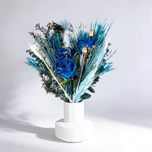 Boho Decor Bouquet Blue Pampas Grass Dried Flowers and Artificial Flowers for Home Office Wedding Centerpieces Vases