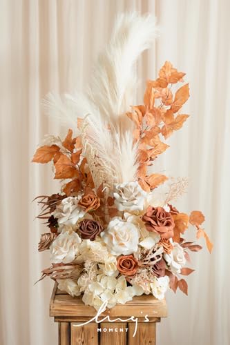 Ling's Moment 41" Tall Fall Free Standing Artificial Flowers Arrangements 2 pcs Wedding Arch Altar Stage Decorations Rust Sepia For Ceremony Reception Rose Fake Floral Party Outdoor Centerpieces Decor - color: Or-rust & Sepia