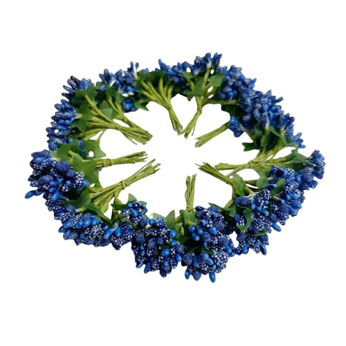 Rikyo Artificial Mini Flower Stamen Pistil, Royal Blue, 144pcs | Soft Stem, 20mm Tiny Berry for Make Bridal Hair Clips,Cake Top,Wrist Corsage Boutonniere,Candle Rings Wreath Bracelet Flower - color: Royal Blue