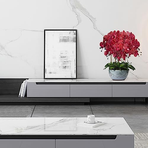 FagusHome 6 Pcs Artificial Phalaenopsis Flowers with 4 Bundles Leaves Artificial Orchid Flowers Stem Plants for Home Décor (Red), FH146