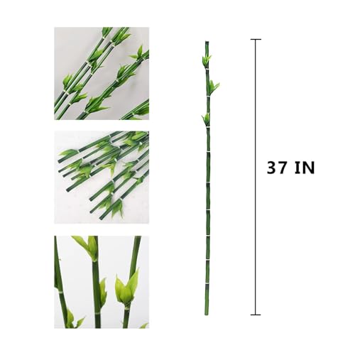 6 Pcs Artificial Bamboo Branches, 37" Long Stem Tree Stem Green Fake Bamboo Sticks Faux Greenery Plants Artificial Floral Arrangement for Office Living Room Party Home Decoration