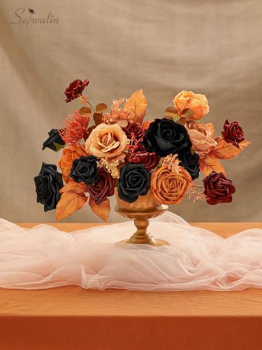 Serwalin Fall Flowers Vintage Orange & Black Artificial Flowers Halloween Black Wedding Flowers Combo for Wedding Bouquets Centerpieces Flower Arrangements Decorations - color: A Vintage Orange Black, size: 1 Box