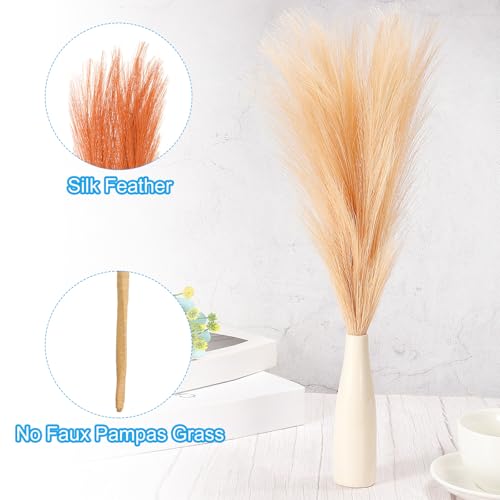 PATIKIL 17 Inch Faux Pampas Grass, 6 Pcs Boho Decor for Home Decoration Artificial Tall Fluffy Stems for Wedding Flower Party Vase Arrangement Centerpieces, Orange - color: Orange