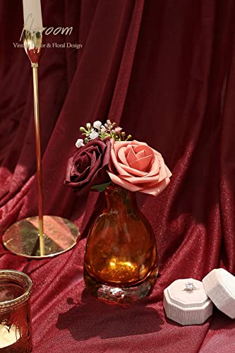 Floroom Artificial Flowers 25pcs Real Looking Burgundy & Pinky Cedar Foam Fake Roses with Stems for DIY Wedding Bouquets Bridal Shower Centerpieces Floral Arrangements Party Tables Home Decorations - color: Burgundy & Pinky Cedar, size: 25Pcs