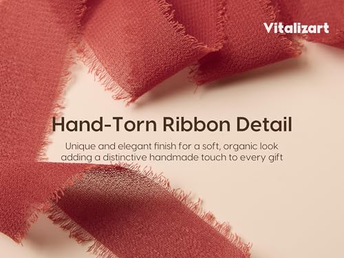 Vitalizart Fall Handmade Chiffon Silk Ribbon Fringe 1.5" x 21 Yd Terracotta Frayed Edges Ribbons for Wedding Invitations Bridal Bouquets Gifts Wrapping Crafts Holiday Party Decorations - color: Fall