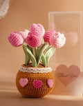 Thank You Gifts for Teachers Crochet Tulips Flower Pot - Handmade Large Crochet Flowers for Women, Graduation End of Year Appreciation Gifts, Positive Tulip Flower Gift for Boss Manager, Pink - color: Pink