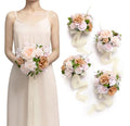 Ling's moment Artificial Bridesmaid Bouquets Set of 4,Pink Wedding Flower Bouquets Blush Floral Bouquet Bridal Bouquets with Ribbon,Ceremony,Anniversary,7-inch Diameter - color: Pk-sand Beige