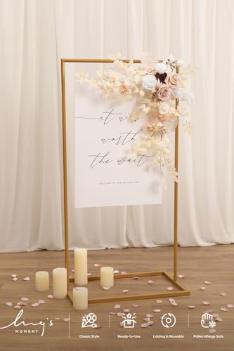 Ling's Moment Wedding Artificial Welcome Sign Flowers Swag Arch Floral Garland Decorations White Beige Pink Ceremony Reception Entrance Entryway Party Banquets Easel Wall Home Outdoor(NOT Include Sign - color: White & Beige & Blush