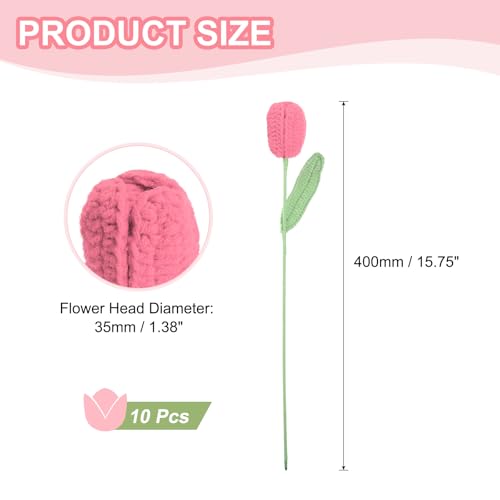 MECCANIXITY Tulip Crochet Flowers, Artificial Knitted Tulip Flower Completed Handmade Tulips Bouquet for Gift Home Birthday Wedding Decoration, Watermelon Red Pack of 10 - color: Watermelon Red